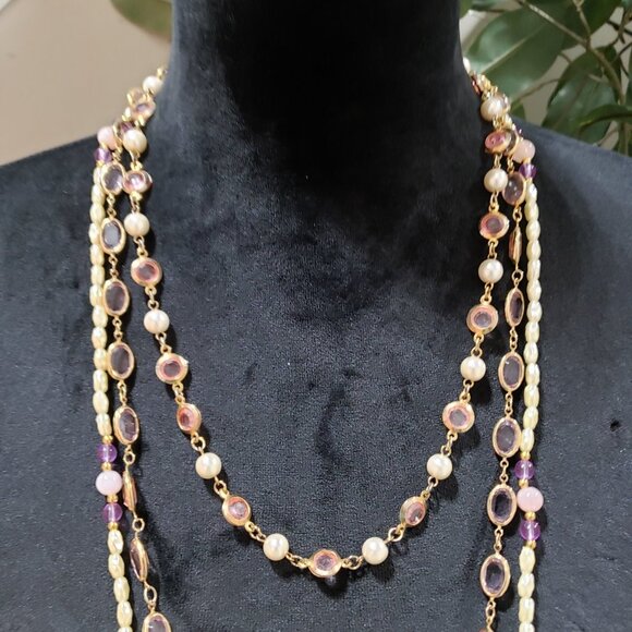 Womens Fashion Multicolor Glass Beaded Long Collar Necklace with Lobster Clasp - Picture 3 of 6